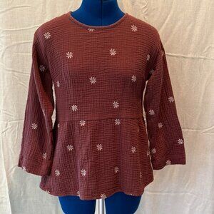 Madewell Embroidered Lightspun Peplum Open-Back Top in XXS